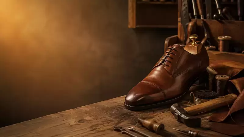 Direktori Lengkap Kedai Pembaikan Kasut di Malaysia – Perkhidmatan Repair Kasut Profesional 1 Kasut kulit di bengkel tukang kasut bersama peralatan pembaikan kasut